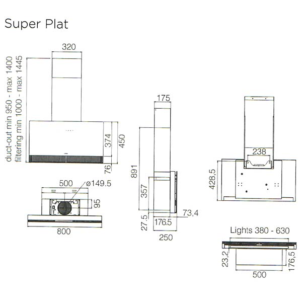 Kamin-Kit Edelstahl für elica Wandhauben