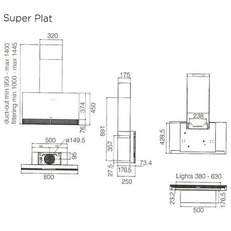 Kamin-Kit Schwarz für elica Wandhauben